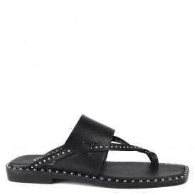 MED Square Toe Black Leather Sandals