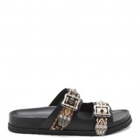 ULYSSE Two Strap Black Leather Sandals
