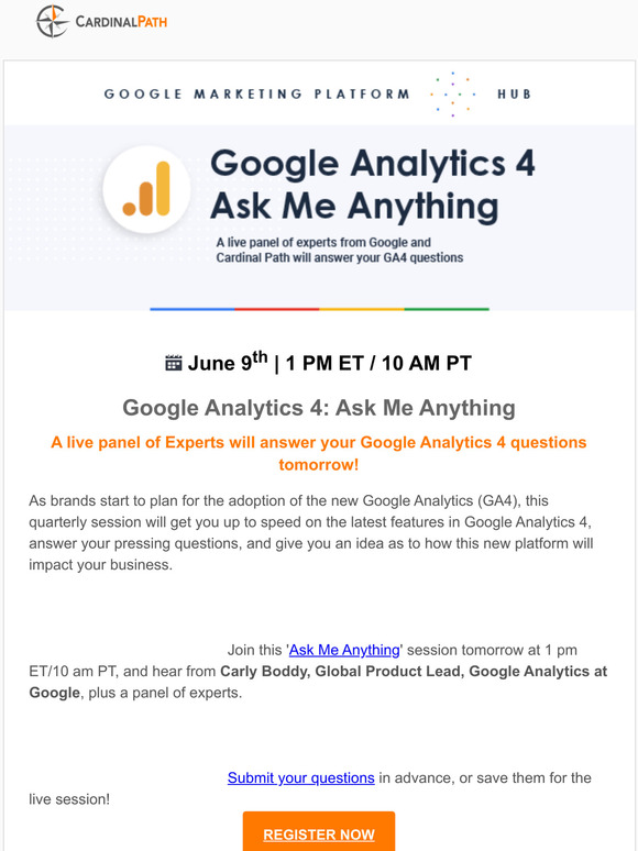 Google Analytics 4 Ask Me Anything session is tomorrow!