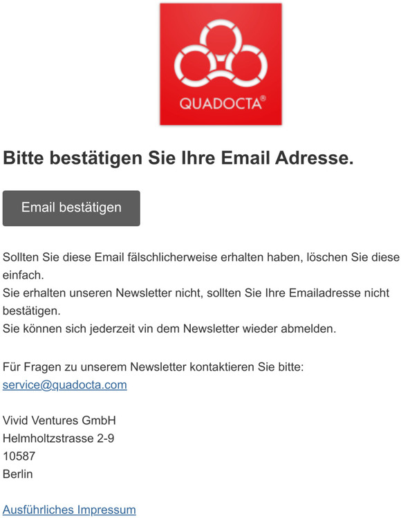QUADOCTA Newsletter: Email besttigen