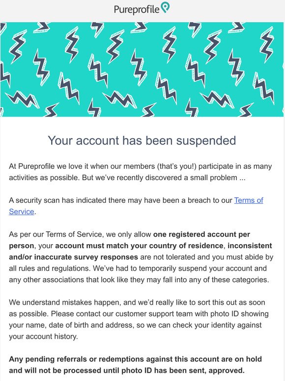 Oops! A problem has been detected with your Pureprofile account