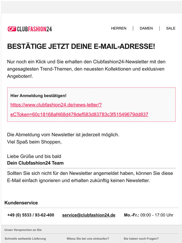 Newsletter Anmeldung besttigen