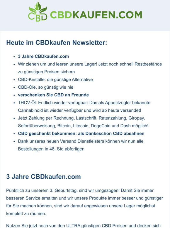CBDkaufen.com verschenkt CBD zum Geburtstag!  Alles muss raus!