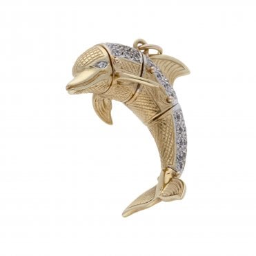 Pre-Owned 9ct Yellow Gold Gemstone Set Dolphin Pendant
