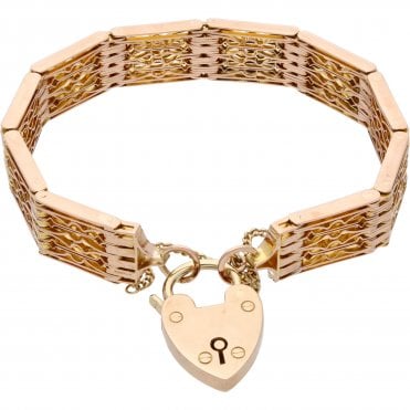 Pre-Owned 9ct Rose Gold Fancy Vintage Style Gate Bracelet