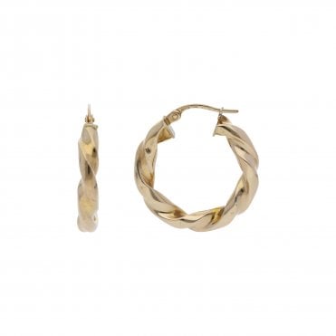 Pre-Owned 9ct Yellow Gold Twist Hoop Creole Earrings