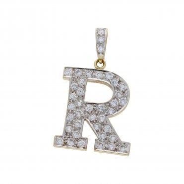 Pre-Owned 9ct Yellow Gold Cubic Zirconia Set Initial R Pendant