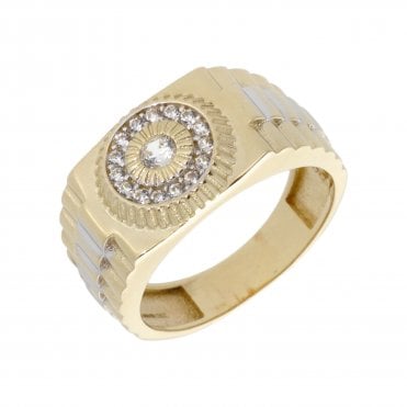 Pre-Owned 14ct Gold Cubic Zirconia Rolex Shoulder Signet Ring