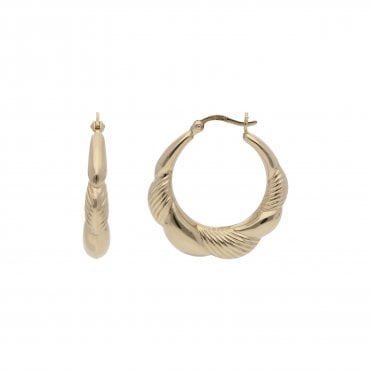 Pre-Owned 9ct Yellow Gold Pattern & Plain Creole Earrings