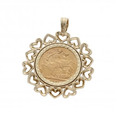 Pre-Owned 1891 Full Sovereign Coin In 9ct Gold Pendant Mount
