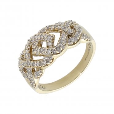 Pre-Owned 9ct Yellow Gold Diamond Set Woven Band Ring