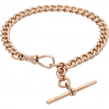 Pre-Owned Vintage Rose Gold 8 Inch Albert Link T-Bar Bracelet