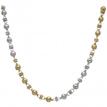 Pre-Owned 9ct Yellow & White Gold Cubic Zirconia Beaded Chain