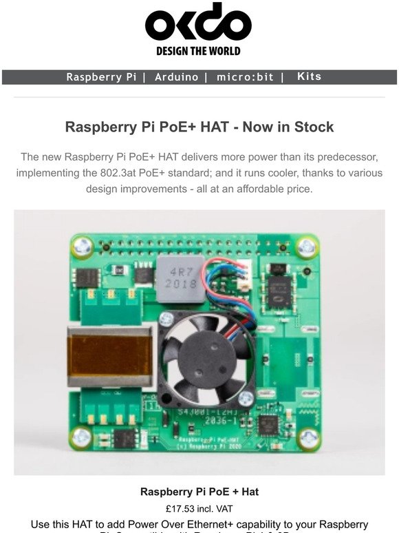 NEW Raspberry Pi PoE+ Hat now in stock!