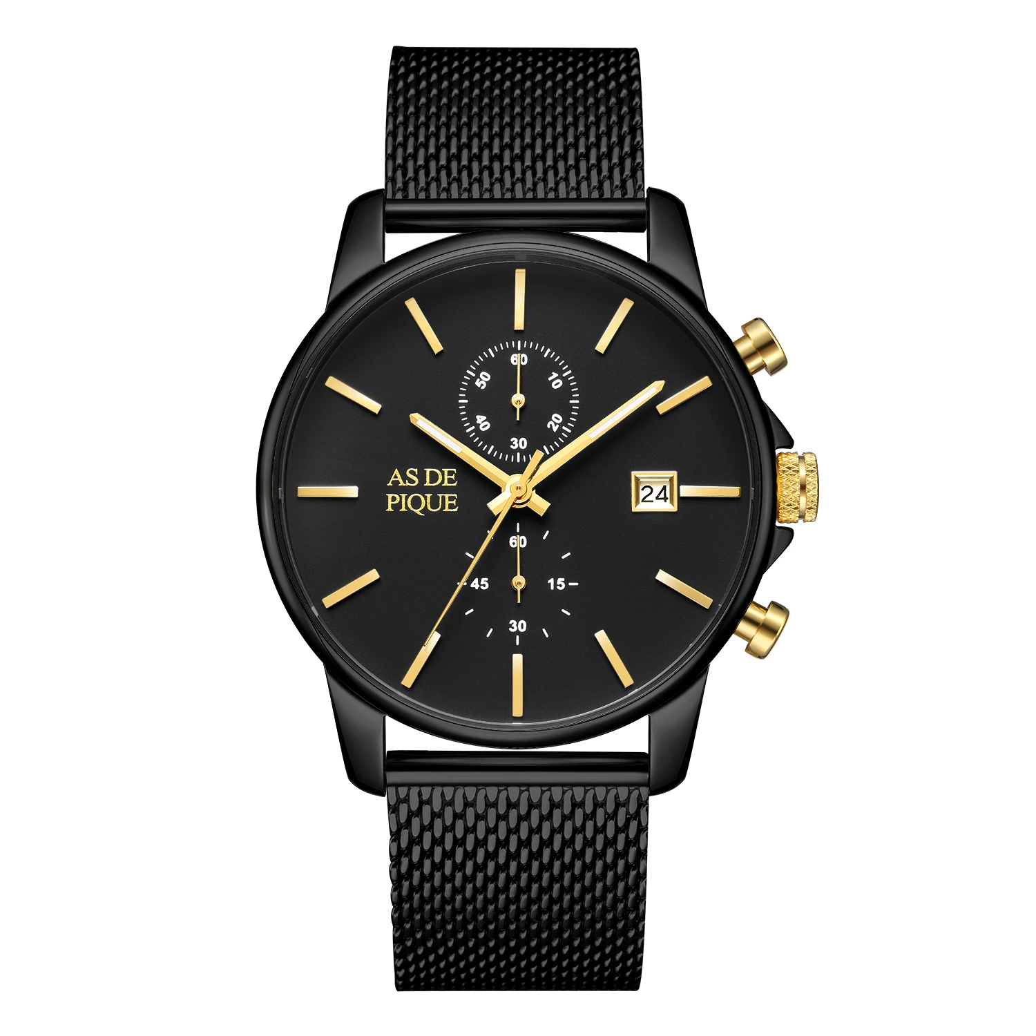 AS DE PIQUE Chrono Schwarz Gold Milanaise 43mm