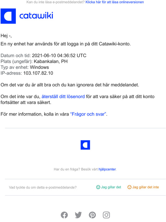 En ny enhet har ftt tillgng till ditt konto