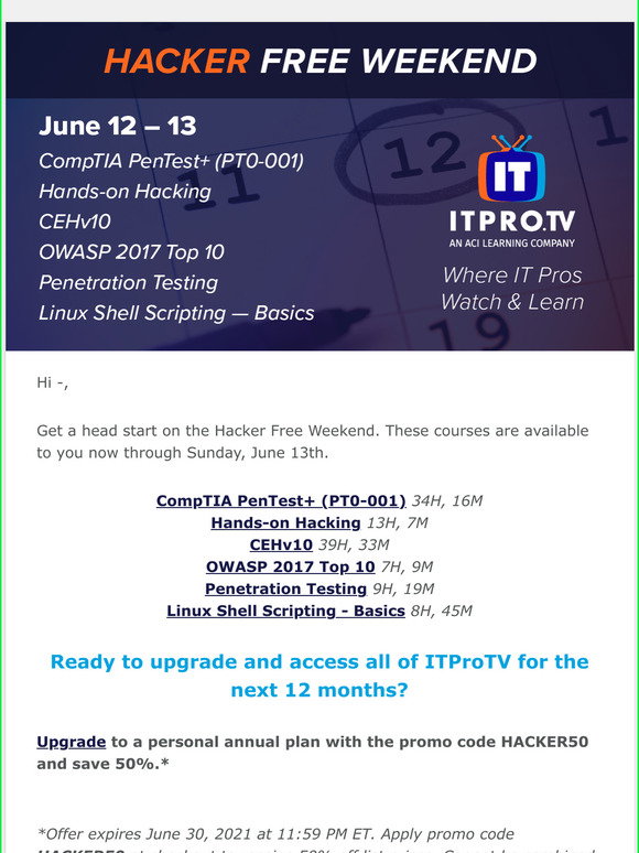 ITProTV: Hacker Free Weekend starts NOW! | Milled