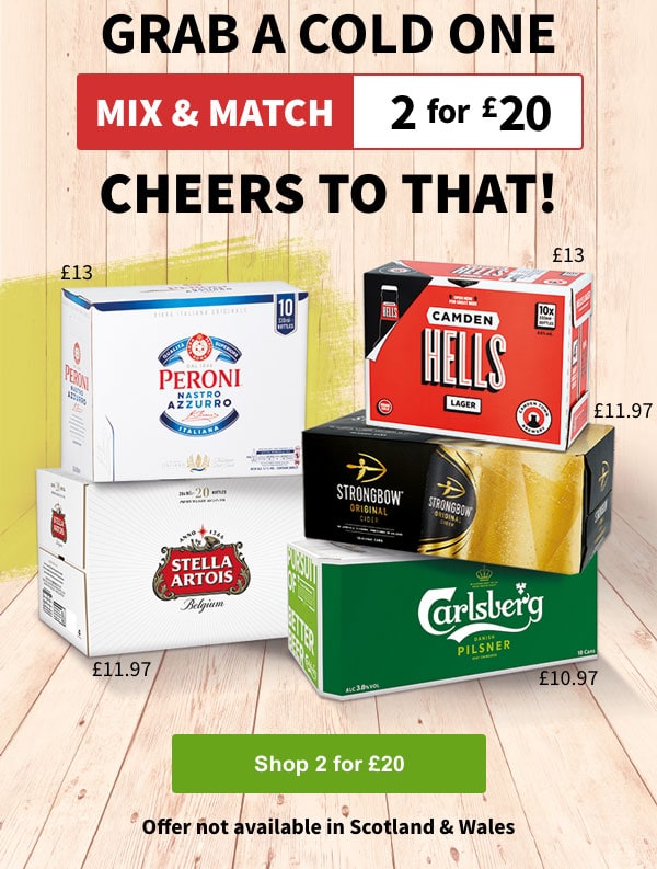 Grab a cold one with Mix & Match 2 for £20. Cheers to that!