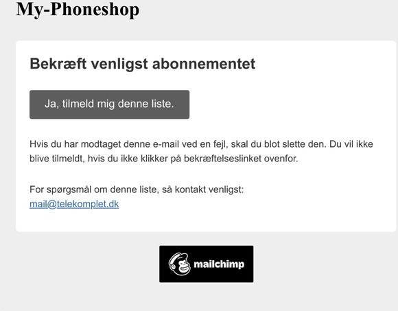 My-Phoneshop.dk Nyhedsbrev: Bekrft venligst abonnementet