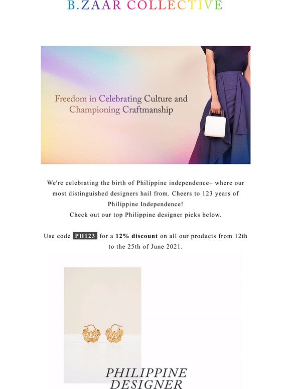 Here's 12% off to celebrate 123 years of freedom with our Filipino designers! 