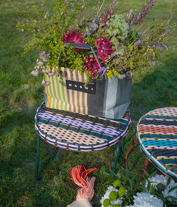 Green MARNI MARKET MINI FLOWER BASKET bag