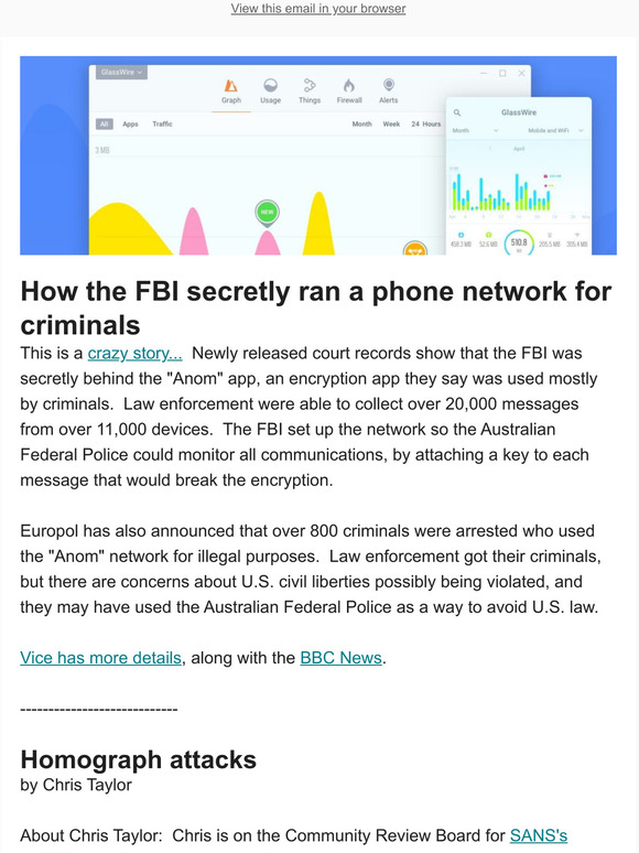 GlassWire  - The FBI secretly ran the "Anom" encryption app 