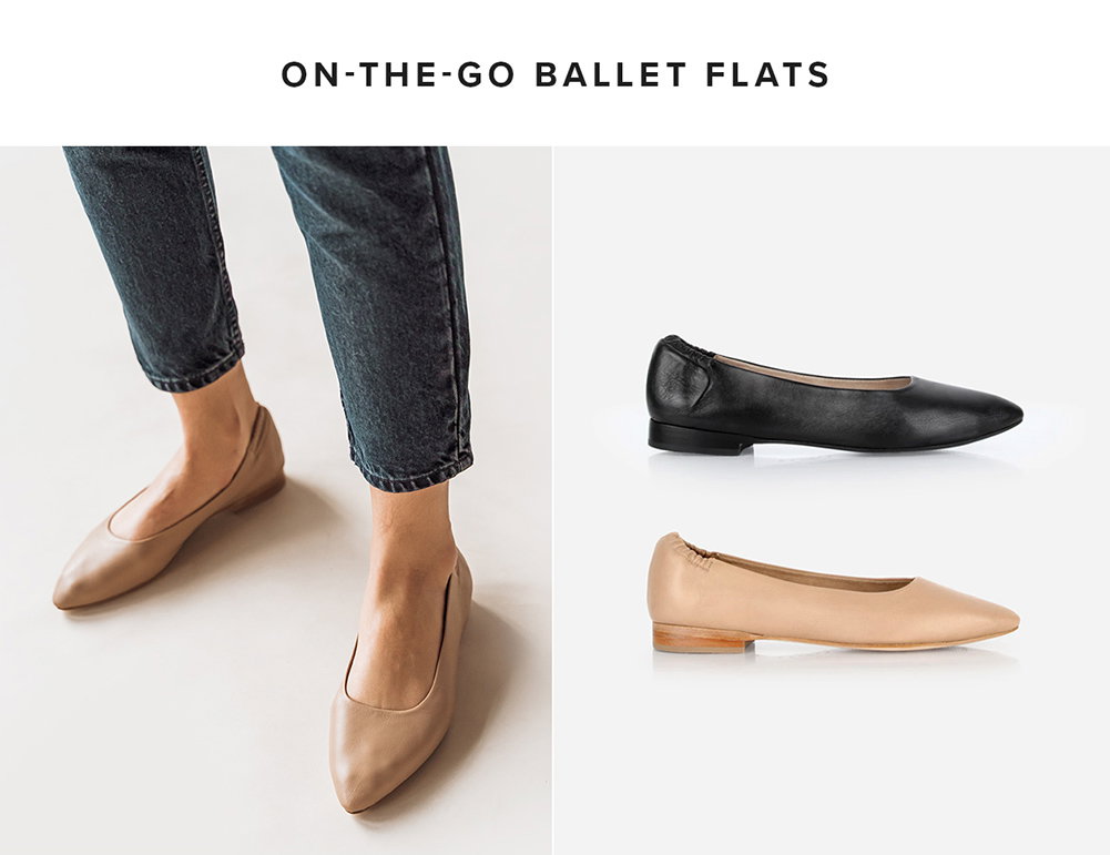 The On-The-Go Ballet Flat in Black and Biscotti
