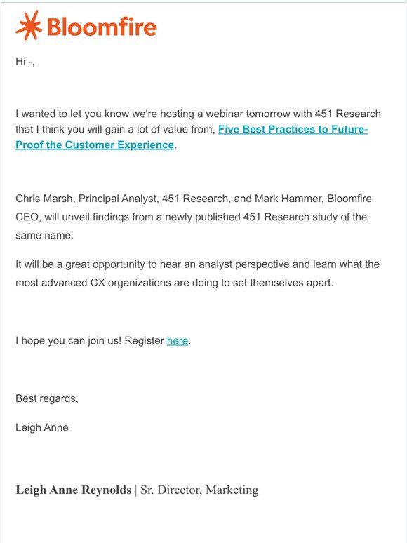 Last chance to register: CX webinar from 451 Research tomorrow
