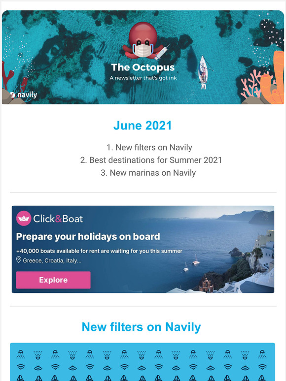  The Octopus | New filters on Navily | Best destinations for Summer 2021| New marinas on Navily