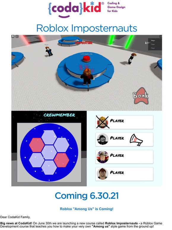 Codakid New Roblox Imposternauts Is Coming On 6 30 21 Among Us Style Game Milled - how to make a roblox c