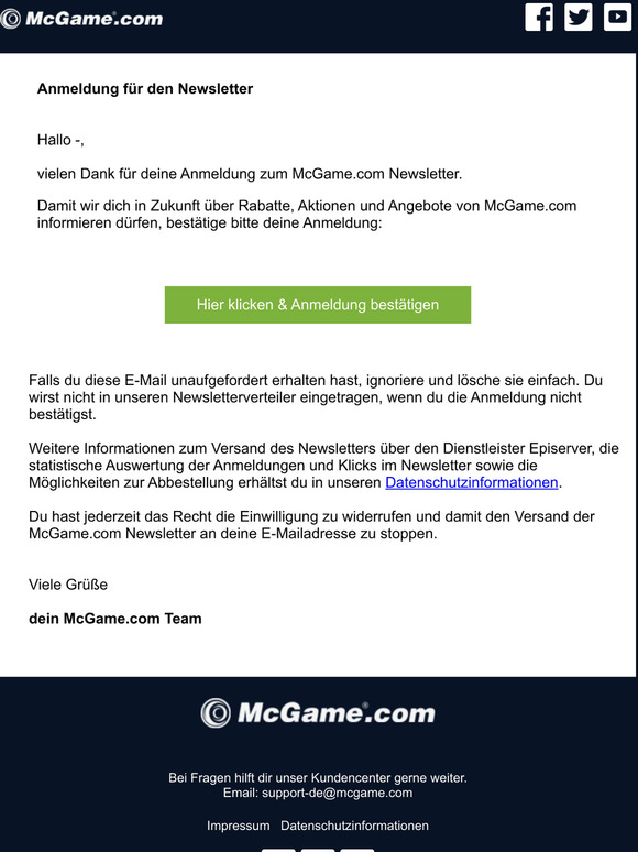 Newsletter Registrierung