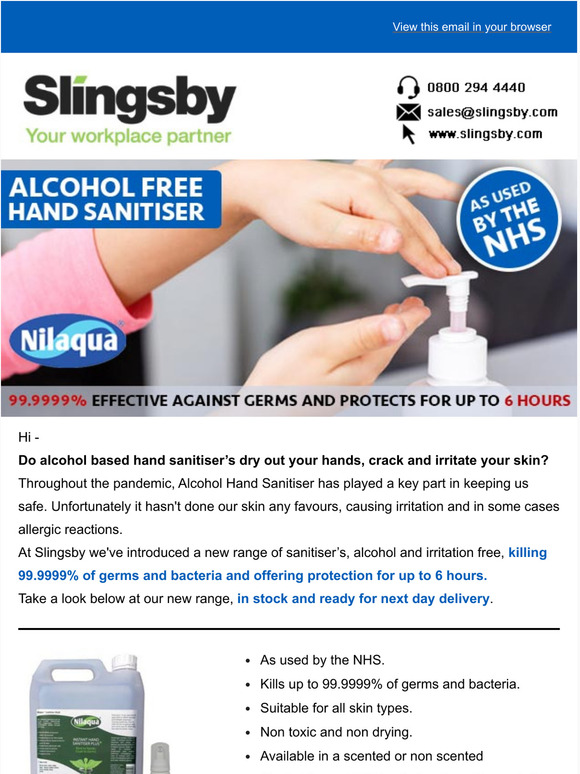 Alcohol free hand sanitiser