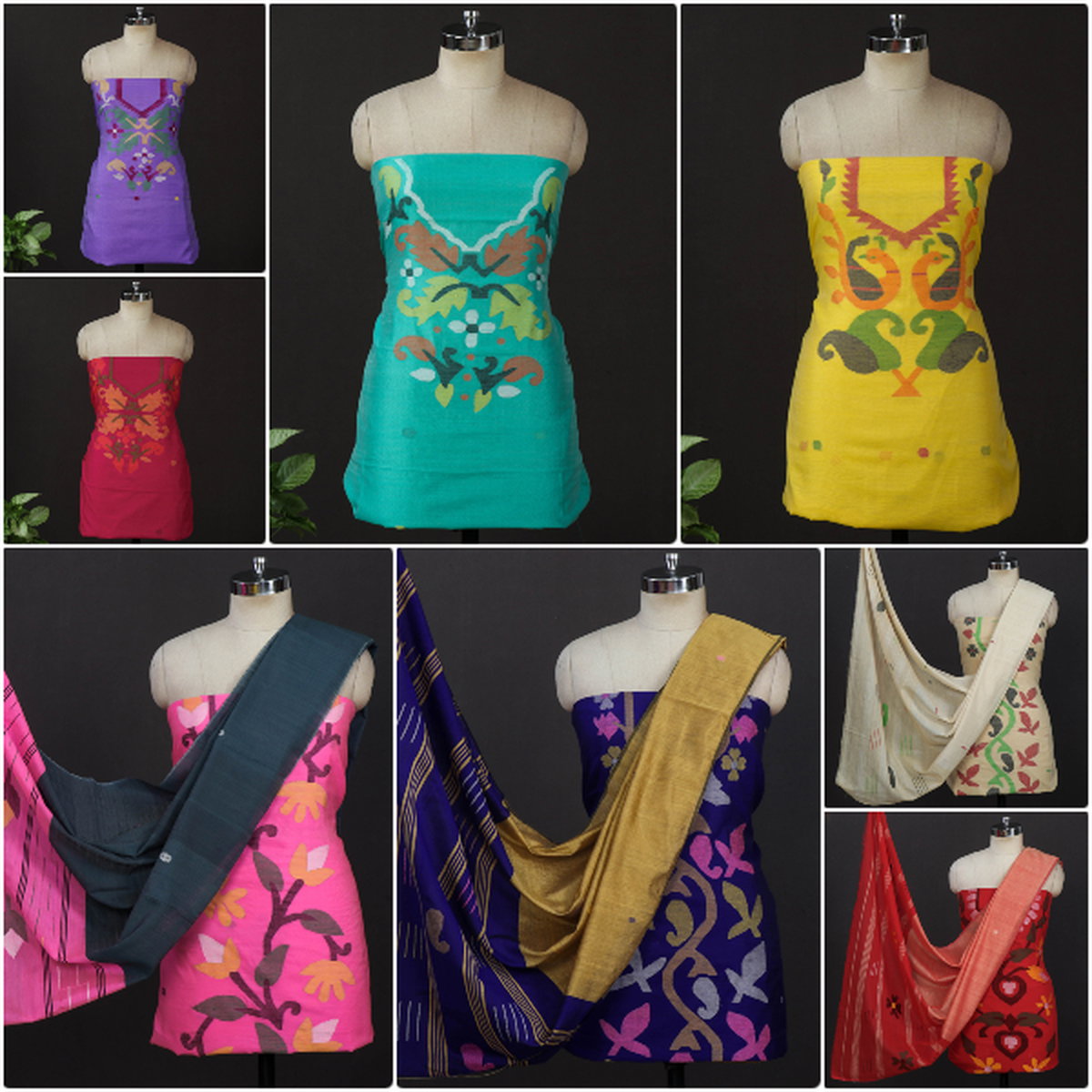 Handloom Cotton Kora Banarasi Jamdani Ektara Suit Fabric Set – Khinkhwab