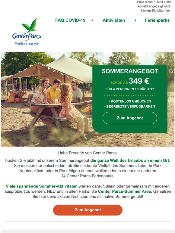Sommerurlaub bei Center Parcs  Jetzt Sommerangebot buchen