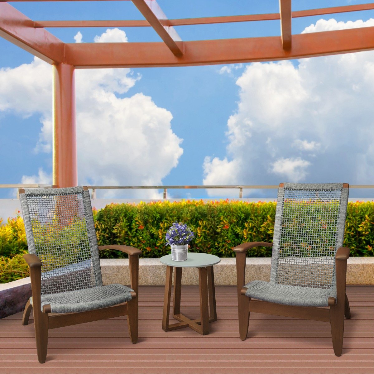 Image of Patio Eucalyptus Solid Wood Chair with Arms Single Chair