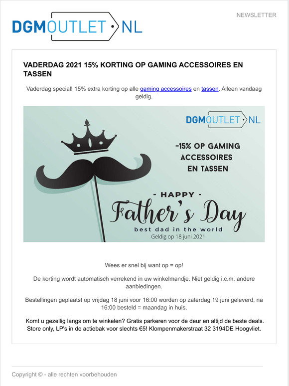 Outlet NL: Vaderdag 2021 15% korting op gaming accessoires en tassen | Milled