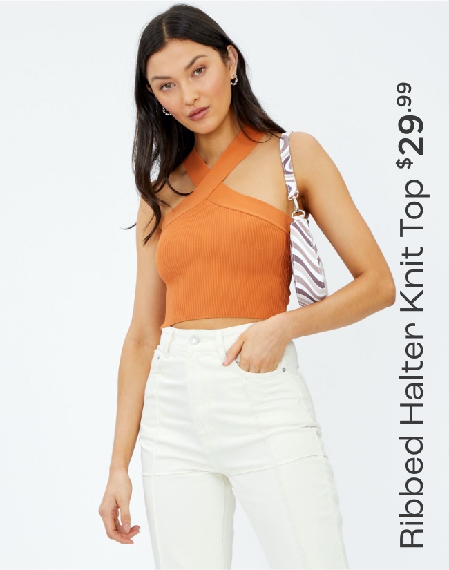 glassons ribbed halter knit top