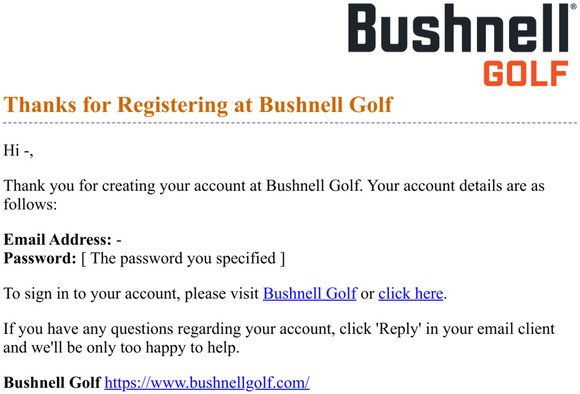 Thanks for Registering at Bushnell Golf