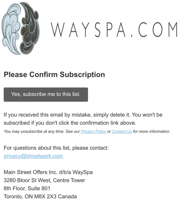 WaySpa Subscribers: Please Confirm Your Subscription
