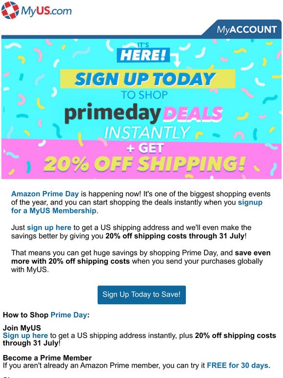 Happening Now! Join to Access Prime Day + Get 20% Off Shipping