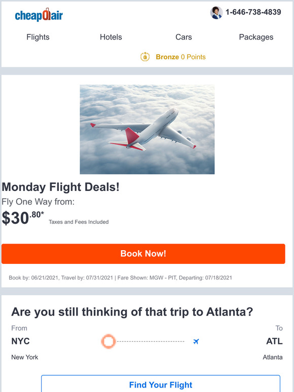 CheapOair: Non-Stop Flight Deals: Fly Round Trip From $40.78 | Milled