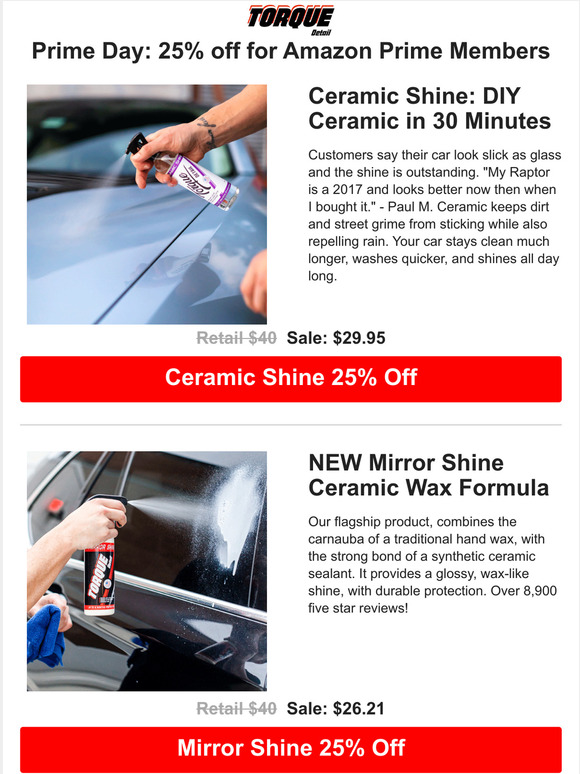 Torque Detail Ends Tonight Ceramic Shine, Mirror Shine, Turbo