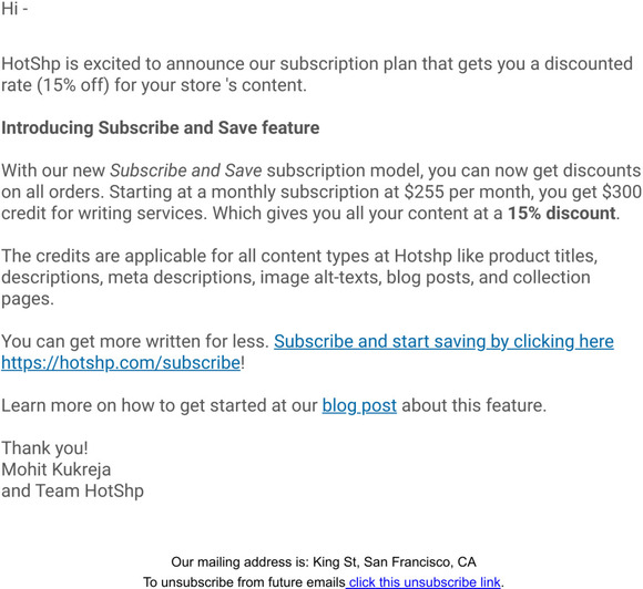 Introducing Subscribe and Save - 15% off on content writing