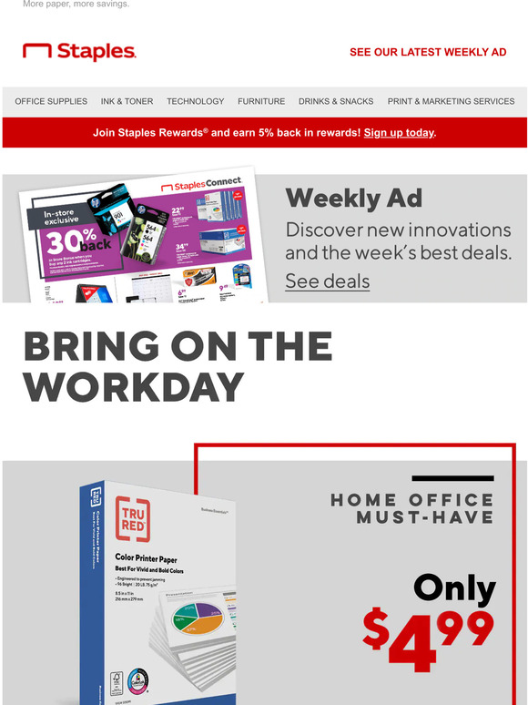 Staples Copy & Print Replenish your paper 500 sheets for only 4.99