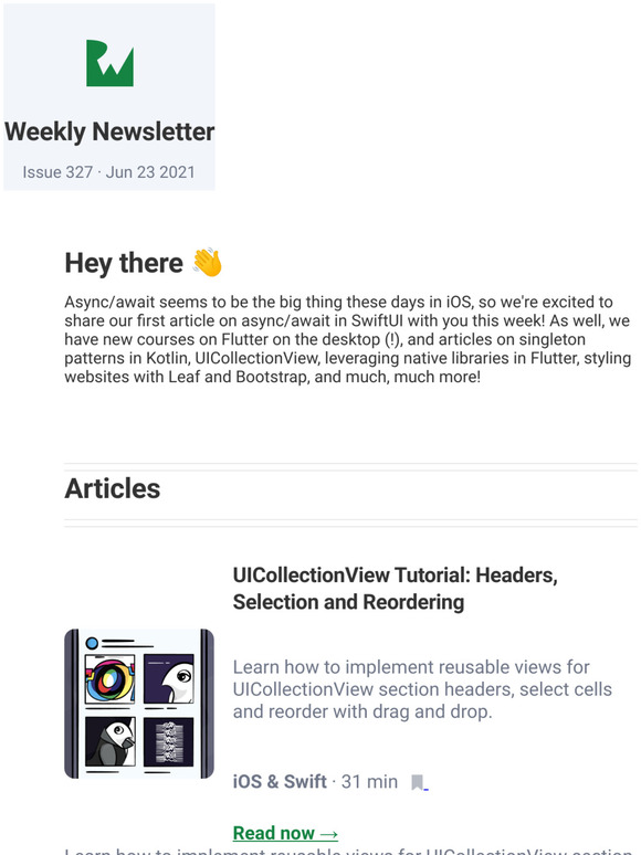 raywenderlich.com Weekly - Issue 327