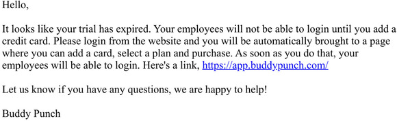 Your Buddy Punch Trial has Expired - Login to Activate your Account
