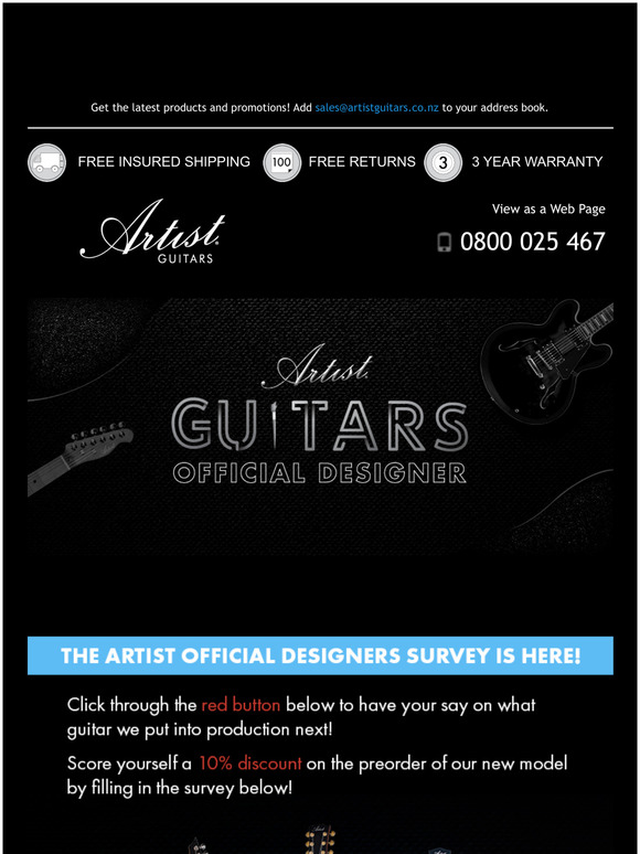 The Artist Guitars Official Designers Survey is here! Have your say on our next model