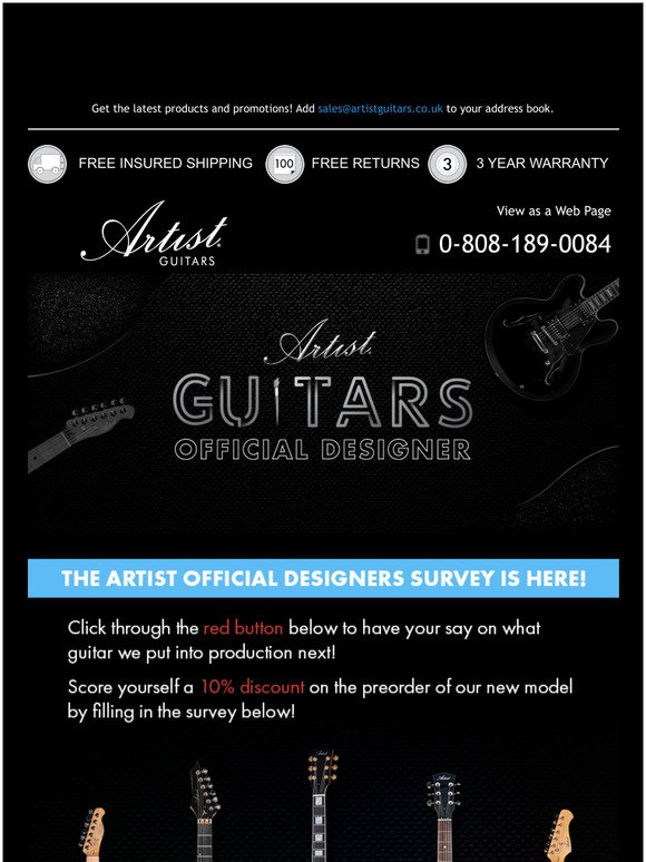 Design our next guitar! The Artist Guitars Official Designers Survey is here!