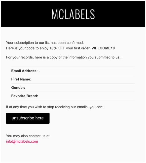 MCLABELS: Subscription Confirmed