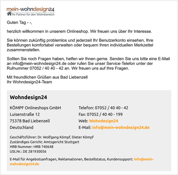 Besttigung des Kundenkontos fr --